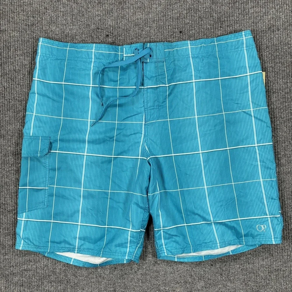 Op Board Shorts Mens Size 3XL Aqua Blue Plaid Swim Trunks Mesh Lined Pockets